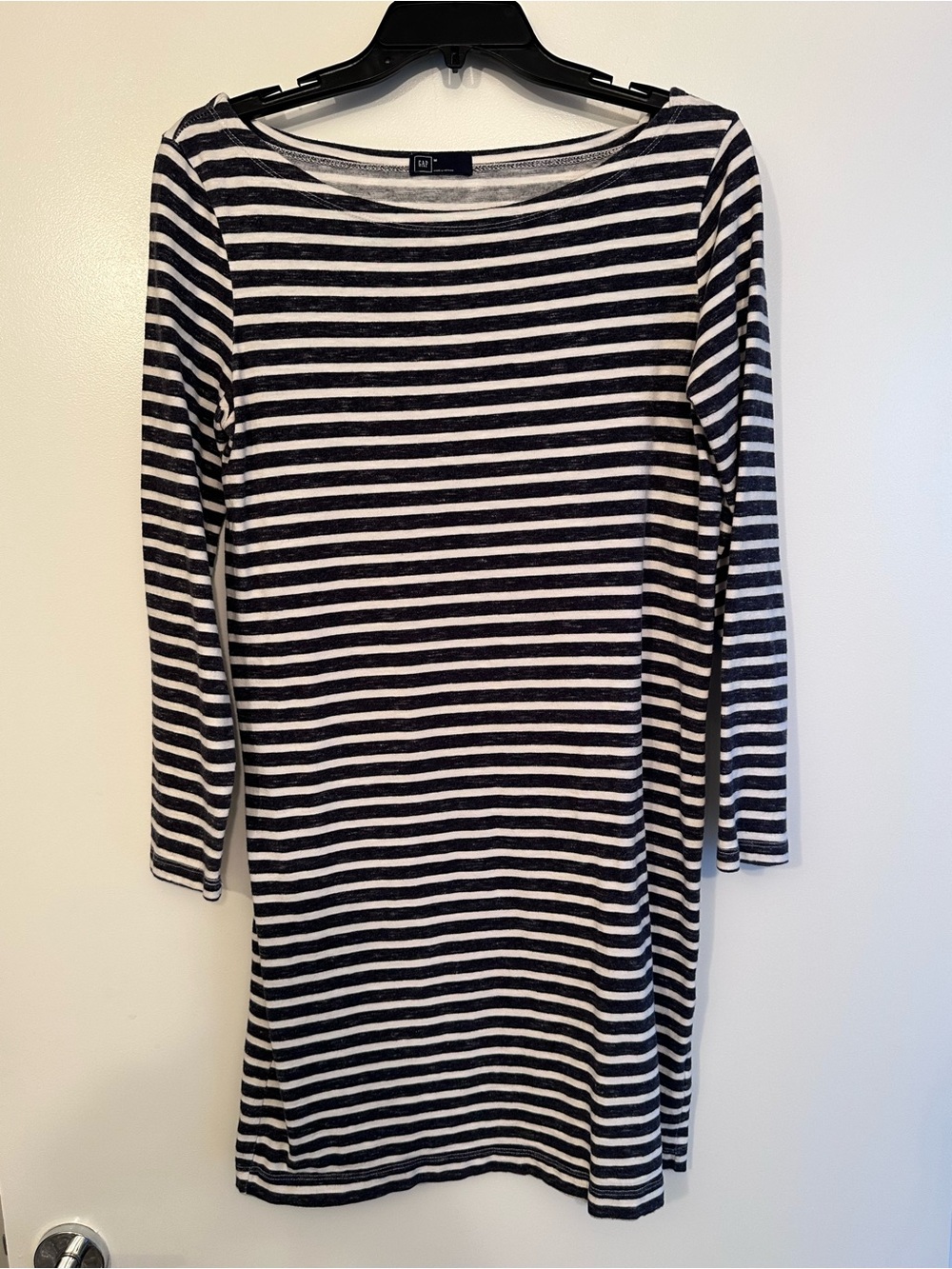 GAP Black and White Striped Long-Sleeve Boatneck Dress